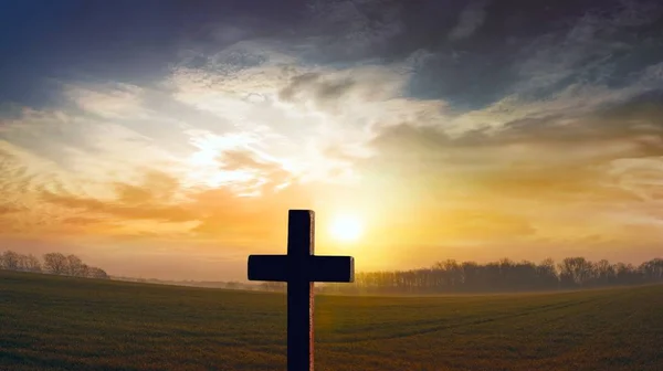 Cruz Deus Contexto Religioso Paraíso Céu Luz Céu Cruze Contra — Fotografia de Stock