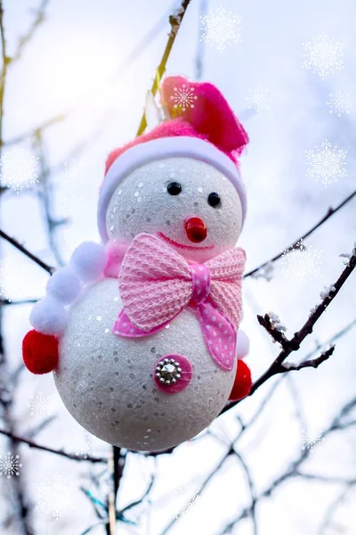 Für Kinder Außenpark Schneemann Und Weihnachten Schneemannhintergrund Weihnachtsdesign — Stockfoto