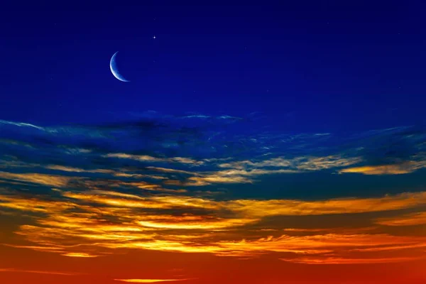Nový Měsíc Náboženské Zázemí Obloha Noci Hvězdami Ramadánská Minulost Čas — Stock fotografie