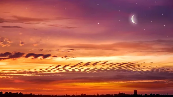 Luna Nouă Fundal Religios Cerul Noaptea Stelele Fundalul Ramadanului Timpul — Fotografie, imagine de stoc