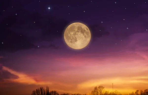 宗教背景 夜空中点缀着星星 斋月背景 祈祷时间到了 月亮和美丽的夜晚 — 图库照片