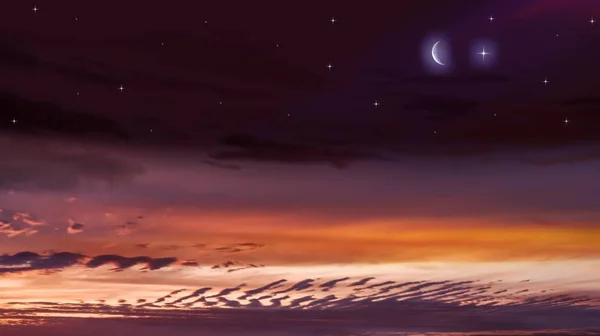 Nowy Księżyc Pochodzenie Religijne Niebo Nocy Gwiazdami Przeszłość Ramadanu Czas — Zdjęcie stockowe