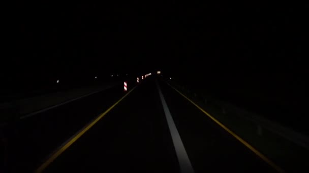 View Road Car Moves Night Road — Stock Video