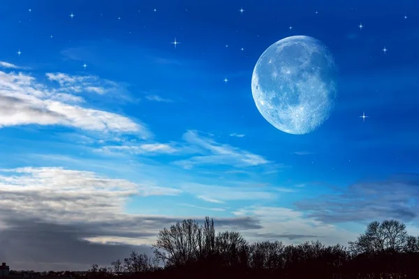 Night Background Star Sky Half Moon Picturesque Clouds — 스톡 사진