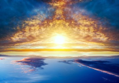 Sunset in heaven  . Abstract big explosion . Light from sky . Religion background . beautiful cloud . background sky at sunset and dawn 
