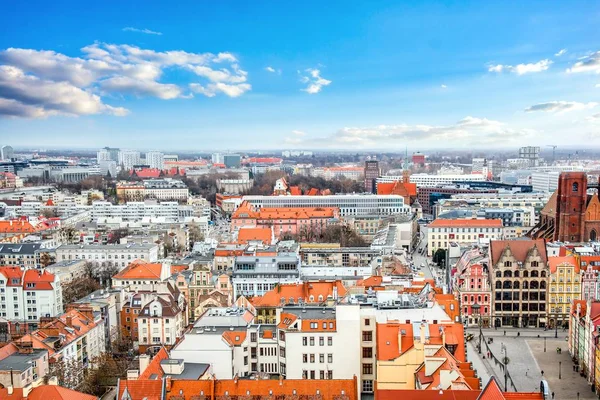 Ciudad Wroclaw Una Hermosa Vista Los Techos Luminosos Las Casas — Foto de Stock