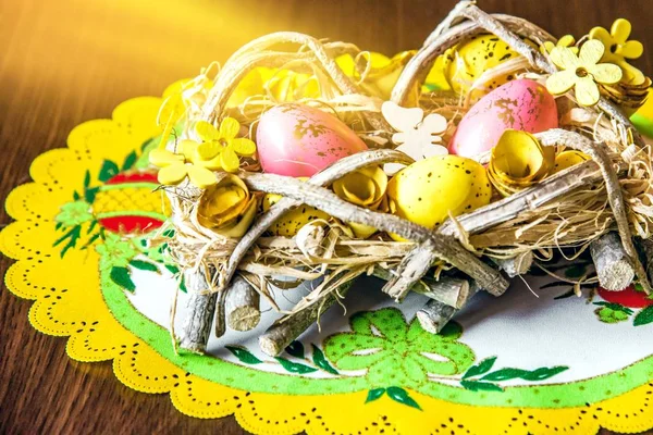 Easter Eggs Nest Colorful Easter Eggs — Stock Photo, Image