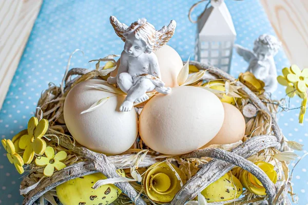 Пасхальные Яйца Праздник Религии Куриные Яйца Гнезде — стоковое фото
