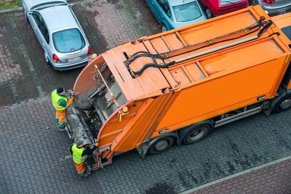 Camión Basura Los Servicios Públicos Hacen Trabajo Reciclaje Residuos Basura — Foto de Stock