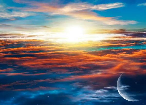 Захід Сонця Небесах Абстрактний Великий Вибух Світло Неба Релігійне Тло — стокове фото