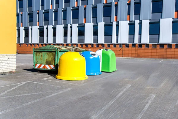 Trash can Europe. Waste recycling in the European Union. Painted trash bins. plastic utilization