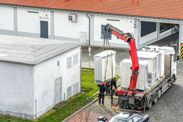 Lastbilskran Med Last Leverans Kommersiell Frakt — Stockfoto