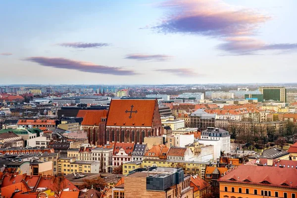 Ciudad Wroclaw Una Hermosa Vista Los Techos Luminosos Las Casas — Foto de Stock