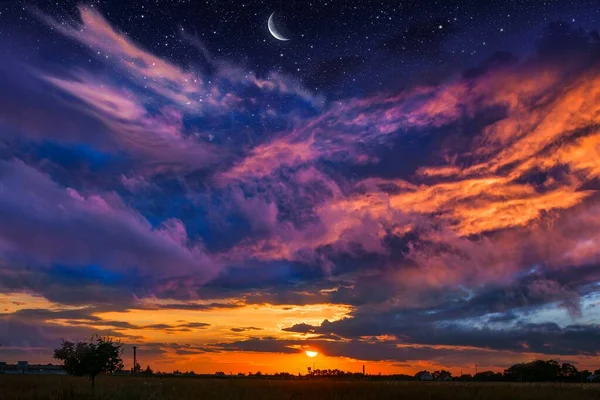 Luna Nueva Hora Rezar Generoso Ramadán Fondo Mubarak Amanecer — Foto de Stock