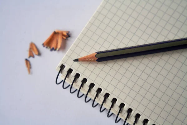 Boş defter ile kalem ve kurşun kalem talaş beyaz arka plan üzerinde