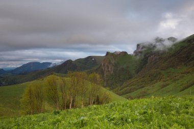  Adygea Bolşoy Thach ve Kafkasya Dağları 'nın yaz yamaçlarında bulutların oluşumu ve hareketi