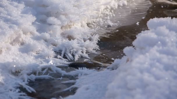 コーカサス山でクリスタル クリアな水と山川のほとりに雪氷 — ストック動画