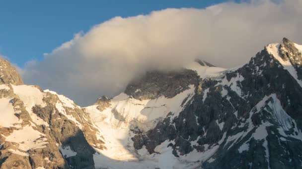 Winter Views Snowy Mountains Caucasus Formation Movement Clouds Mountain Peaks — Stock Video