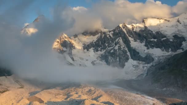 Winter Views Snowy Mountains Caucasus Formation Movement Clouds Mountain Peaks — Stock Video