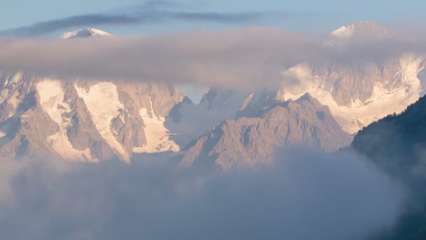 Winter Views Snowy Mountains Caucasus Formation Movement Clouds Mountain Peaks — Stock Video