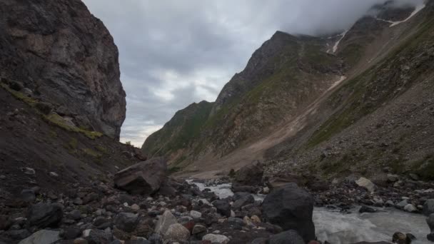 Winter Views Snowy Mountains Caucasus Formation Movement Clouds Mountain Peaks — Stock Video