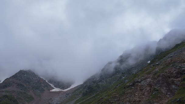 Winter Views Snowy Mountains Caucasus Formation Movement Clouds Mountain Peaks — Stock Video