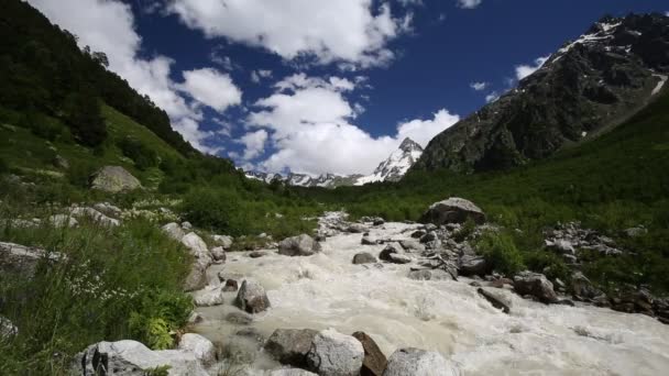 Russia Time Lapse Movement Clouds Water Flows Stormy River Caucasus — Stock Video