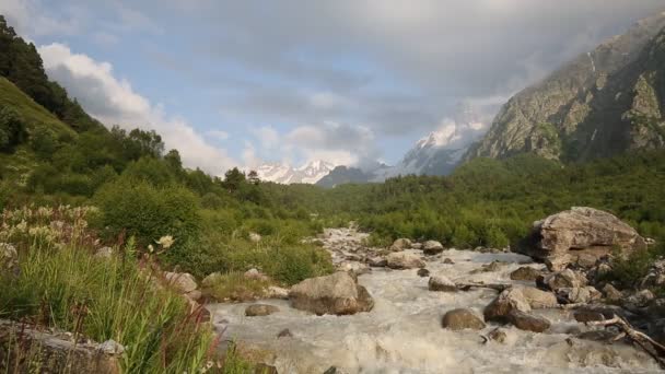 Russia Time Lapse Movement Clouds Water Flows Stormy River Caucasus — Stock Video