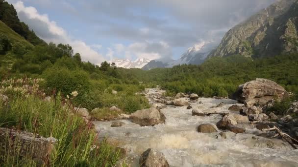 Russia Time Lapse Movement Clouds Water Flows Stormy River Caucasus — Stock Video