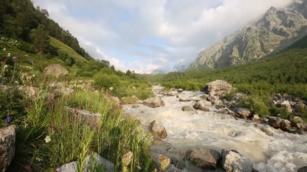 Russia Time Lapse Movement Clouds Water Flows Stormy River Caucasus — Stock Video