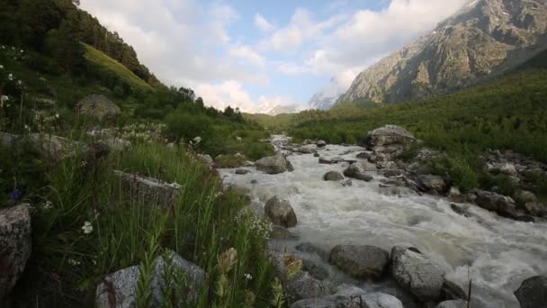 Russia Time Lapse Movement Clouds Water Flows Stormy River Caucasus — Stock Video