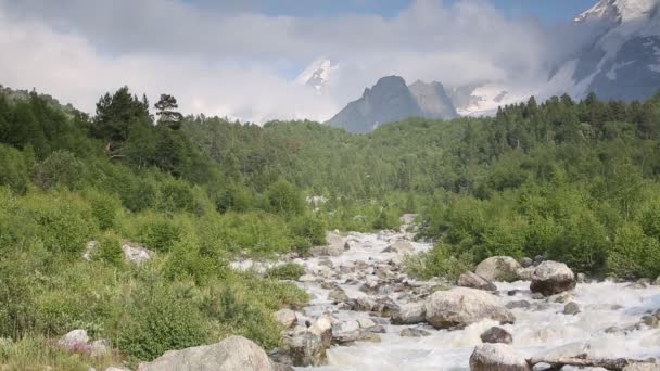 Russia Time Lapse Movement Clouds Water Flows Stormy River Caucasus — Stock Video