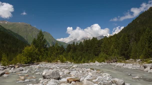 Russia Time Lapse Movement Clouds Water Flows Stormy River Caucasus — Stock Video