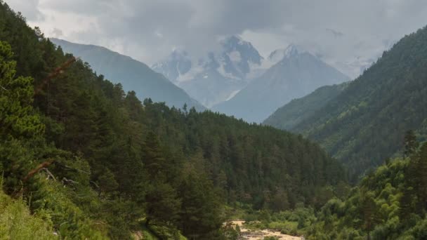 Russia Time Lapse Movement Clouds Water Flows Stormy River Caucasus — Stock Video