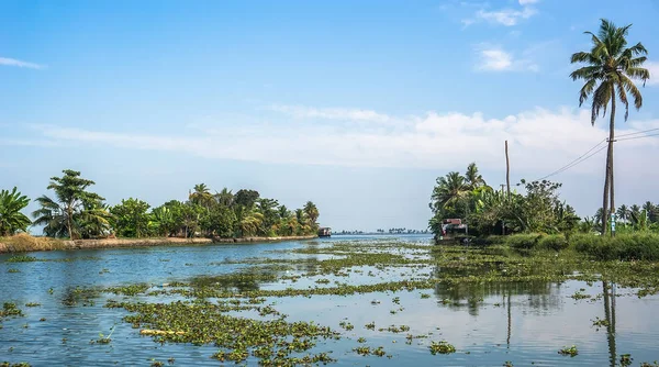 Gyönyörű holtág utazási célpontok Kerala, India. — Stock Fotó