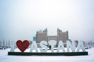 Inscription I love Astana, on the main square of the capital. Kazakhstan clipart