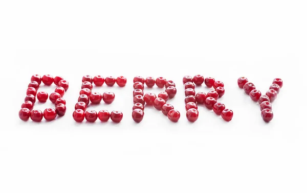 Слово ягода выстлана ягодами спелой вишни — стоковое фото