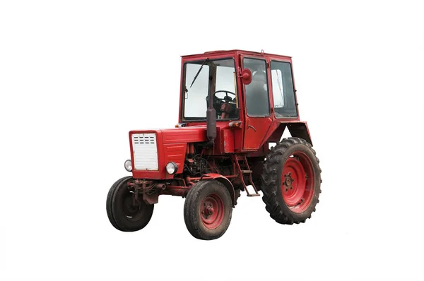 Antiguo tractor de granja roja aislado — Foto de Stock