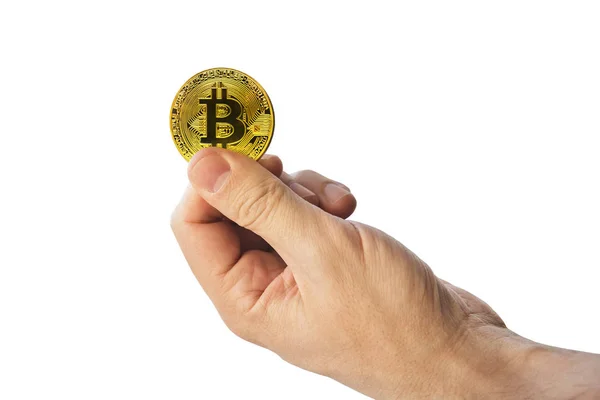 Το Bitcoin. Bitcoin με το χέρι — Φωτογραφία Αρχείου