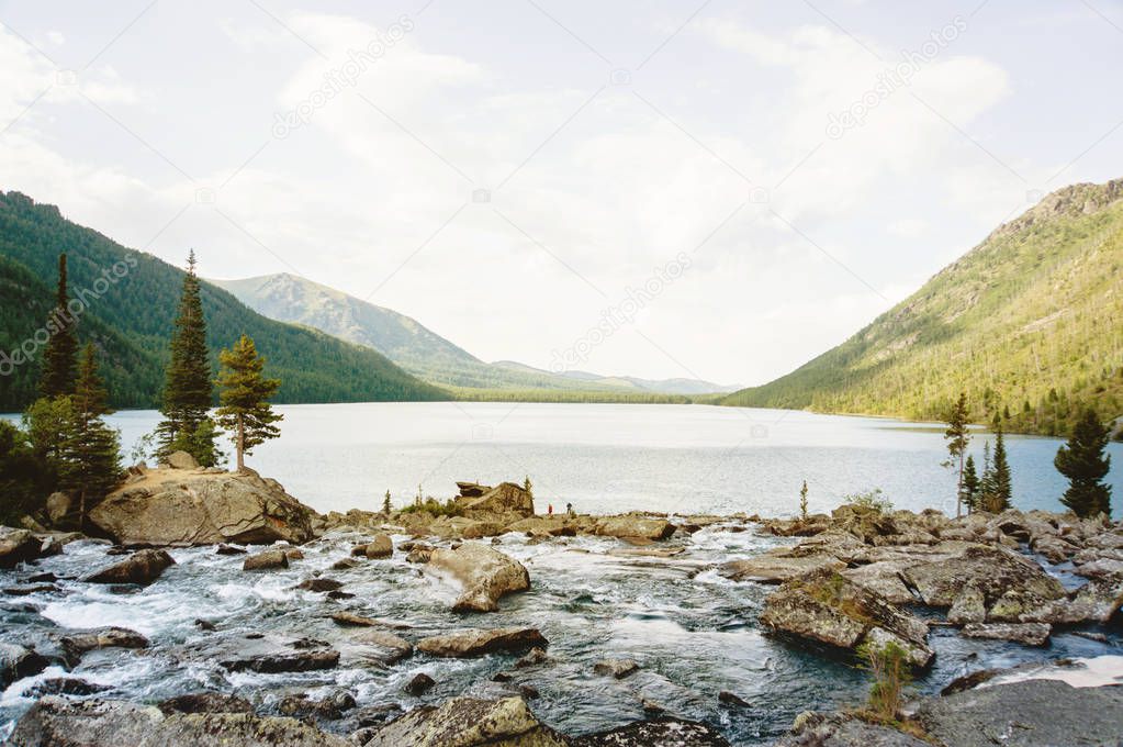 Beautiful mountain lake with turquoise Multinskoe