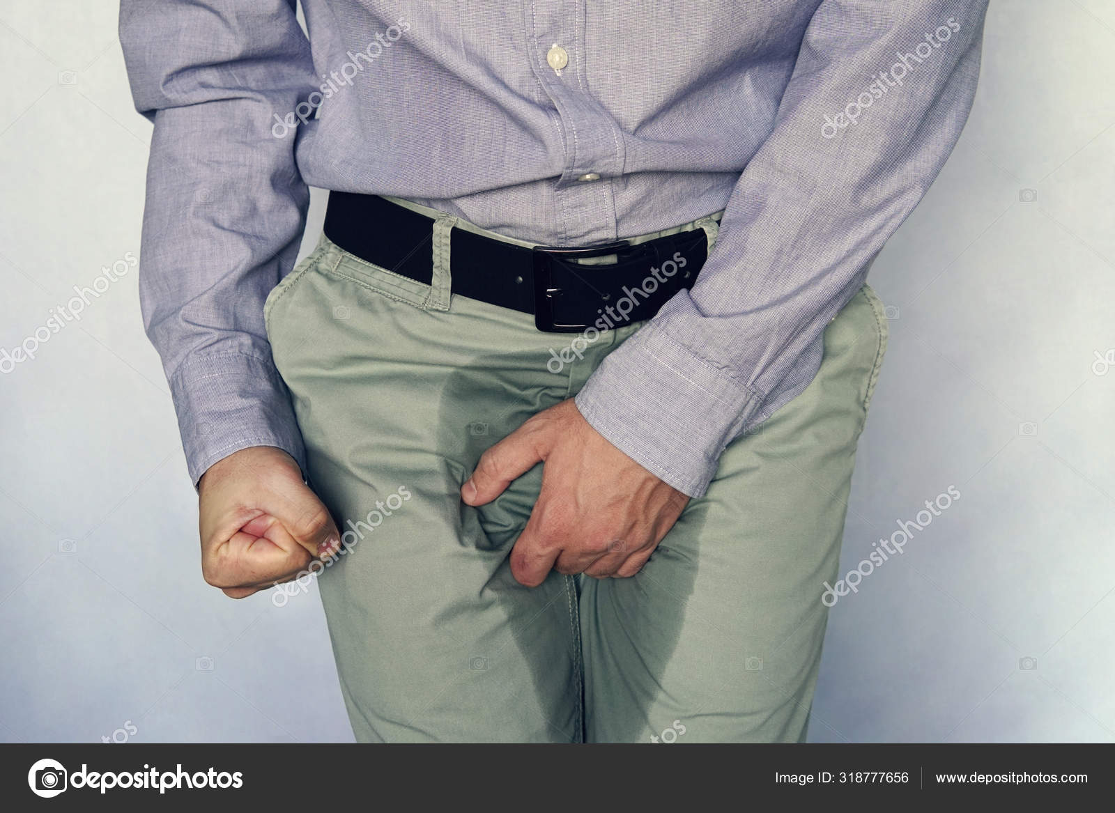 Close Up Shot Of Man In Jeans With Open Zipper. Unbuttoned Blue