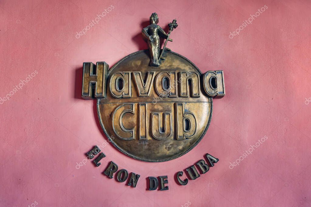 November 27, 2019, Havana, Cuba: Havana Club museum sign. Manufacturers of famous Cuban rum museum shows the history of the brand with a shop of the company's products.