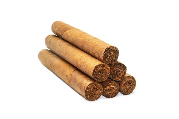 Дуже дорогі кубинські сигари. Жирні кубинські сигарети, легке листя тютюну, скручена рука. — стокове фото