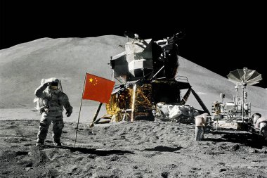 Çinli astronotların aya inişi temalı bir fantezi. Bu görüntünün elementleri Nasa tarafından döşenmiştir
