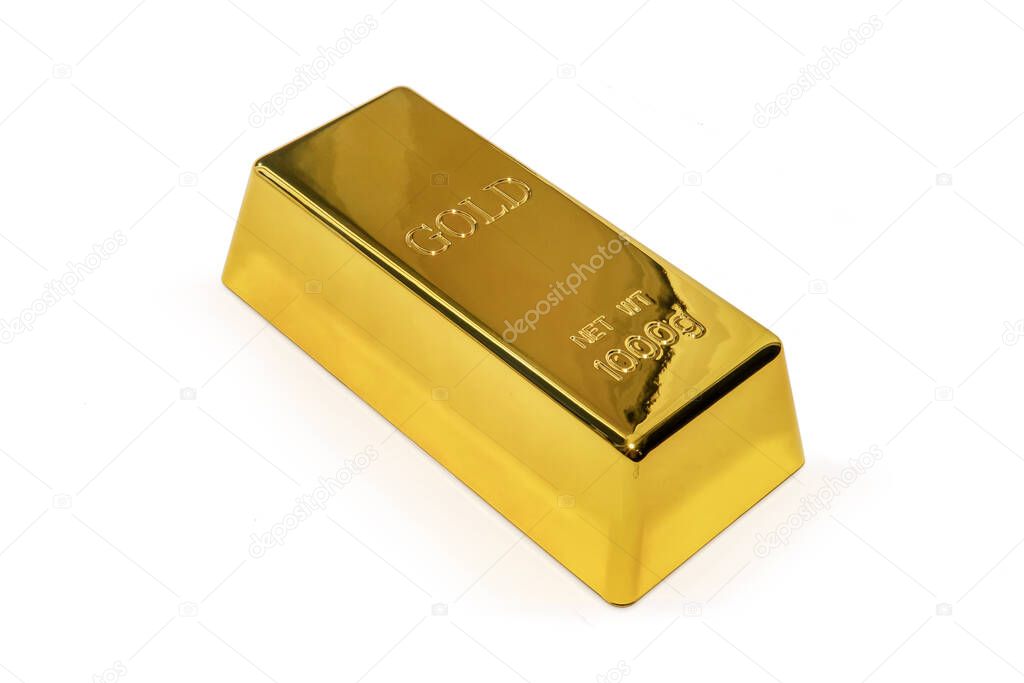 Photo of a 1kg gold bar isolated on white background