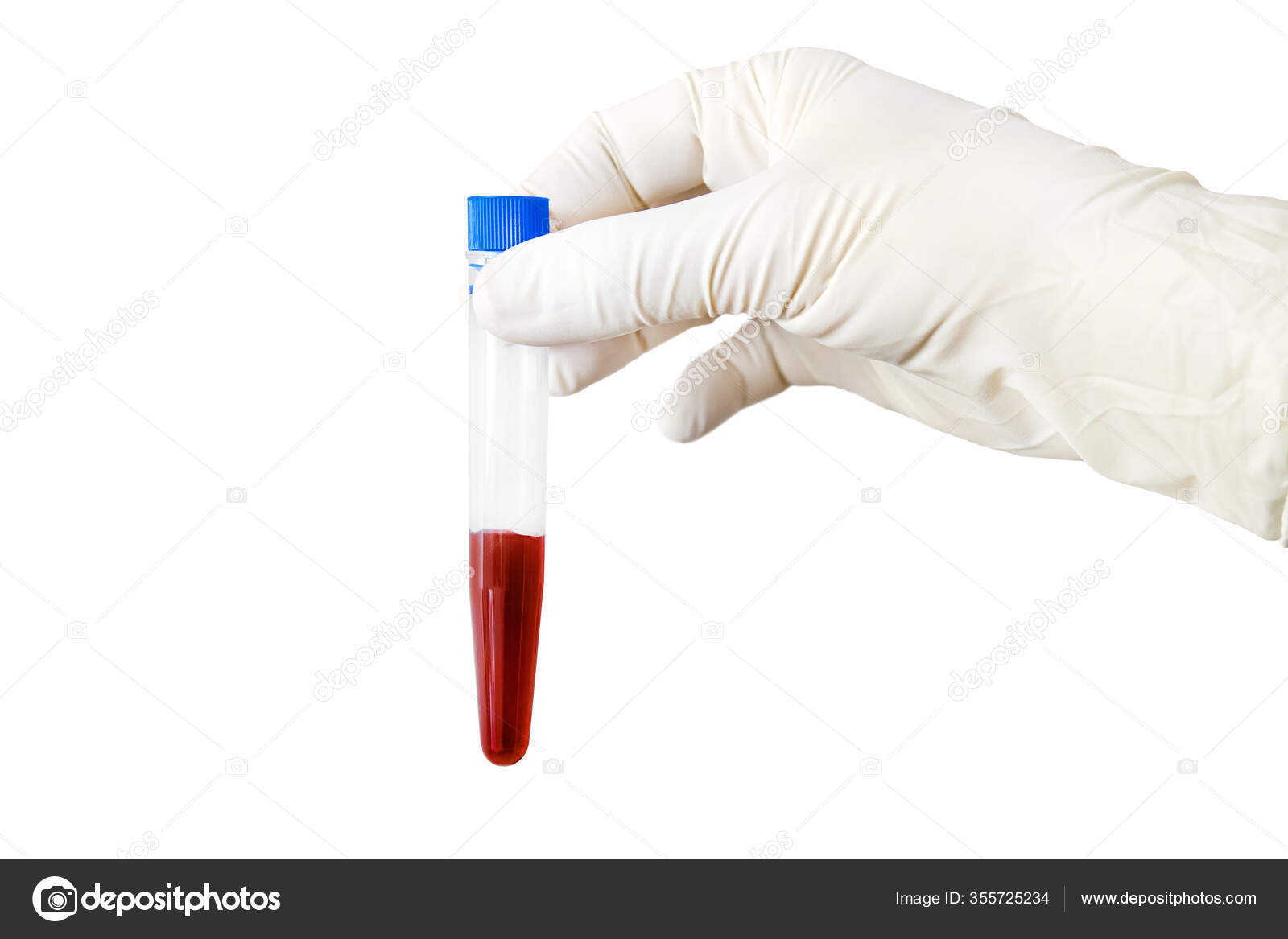 Hand holding a vacuum venipuncture test tube isolated on a while background. Checking the blood