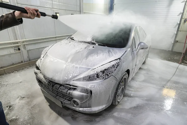 Lavado Manual Autos Deportivos Lavado Vehículos Lujo Con Bomba Agua — Foto de Stock