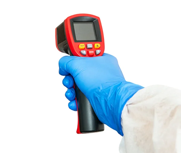 Berührungsloses Digitales Infrarot Thermometer Mit Lasersicht Der Hand Das Blaue — Stockfoto