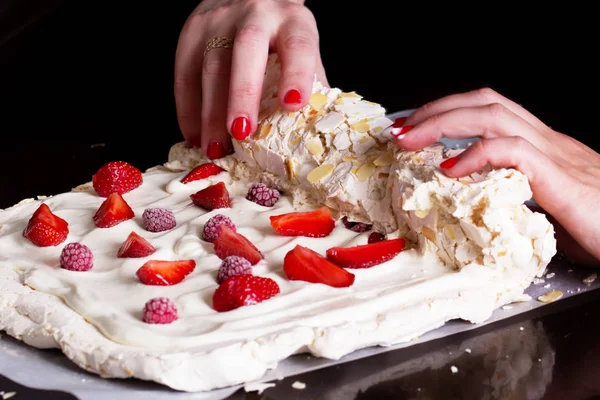 the process of cooking. strawberry cake . Pavlova - meringue cak