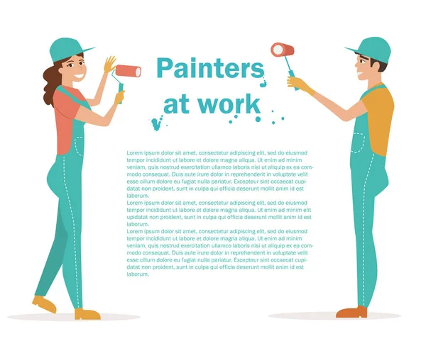 Pintores en el banner de trabajo — Vector de stock